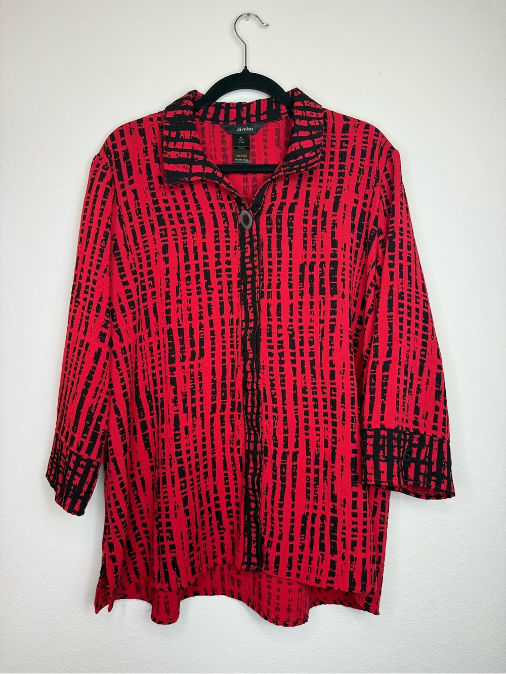 Ali Miles Size XL Printed Woven Point Collar 3/4 Sleeve Tunic Artsy Art To Wear
